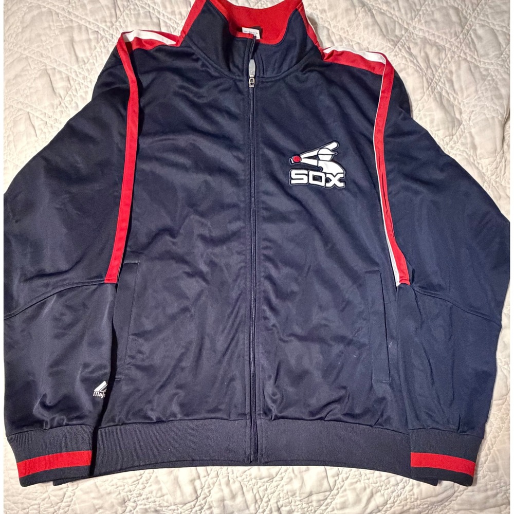 Majestic Chicago White Sox Track Jacket Mens XL Cooperstown Collection Navy Red